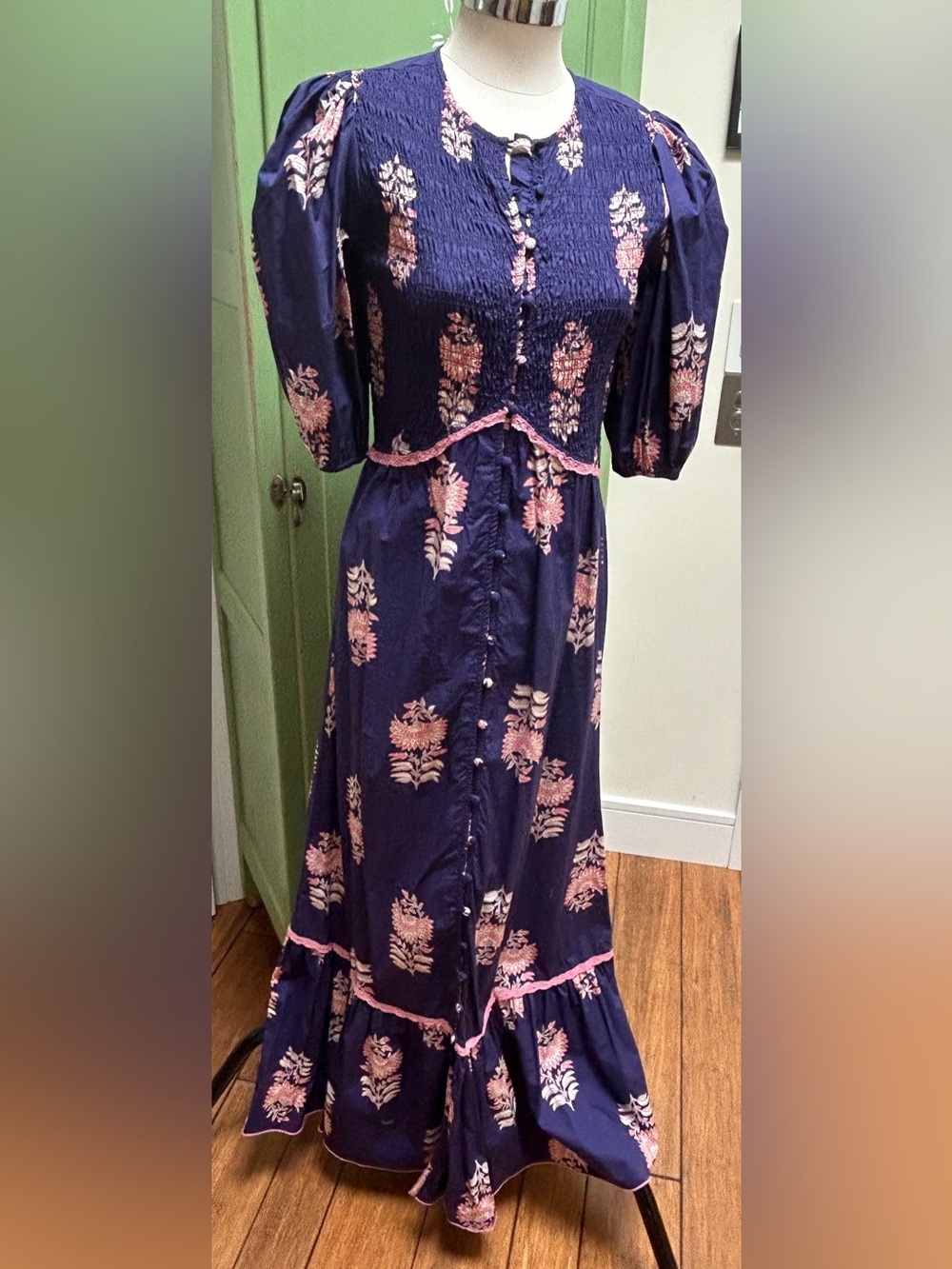Somner block print smocked maxi
